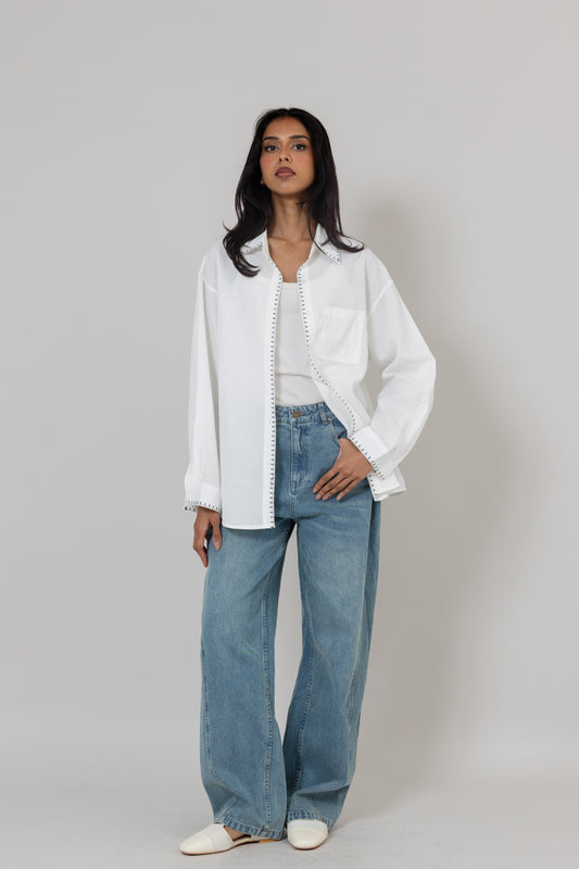 White Light Shirt with Black Stitching