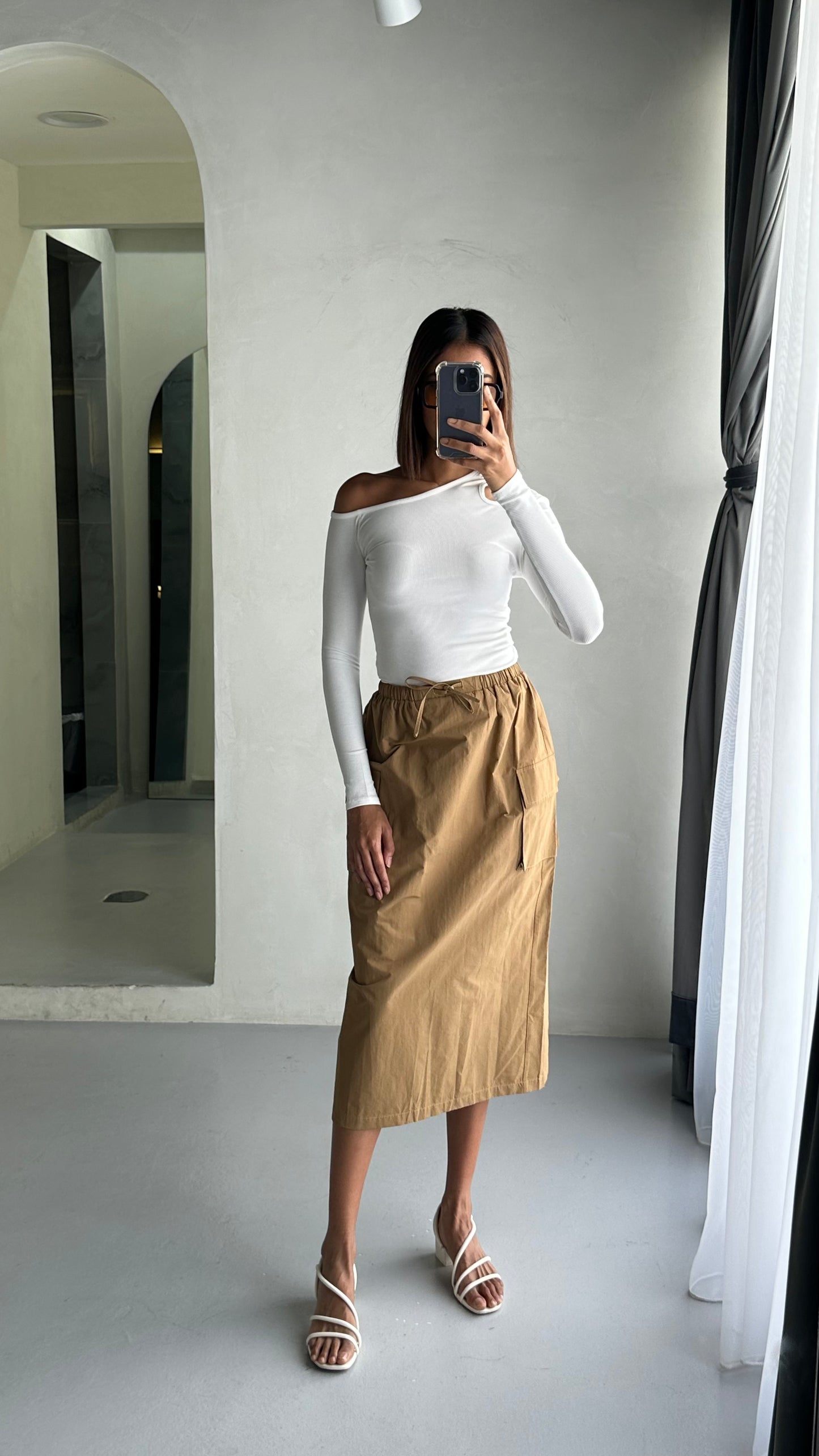 Beige Cargo Skirt