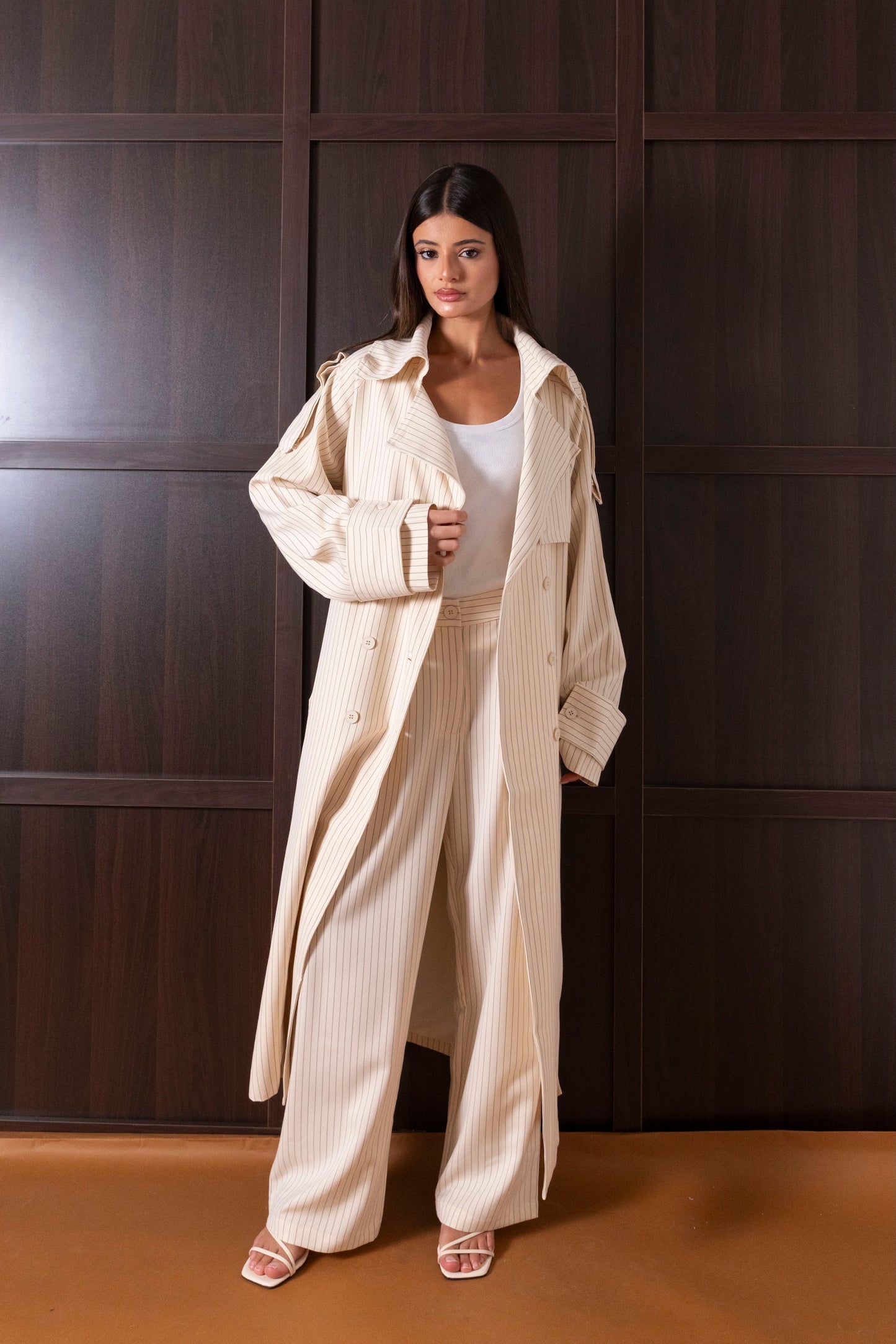 Creme Striped Trench Set