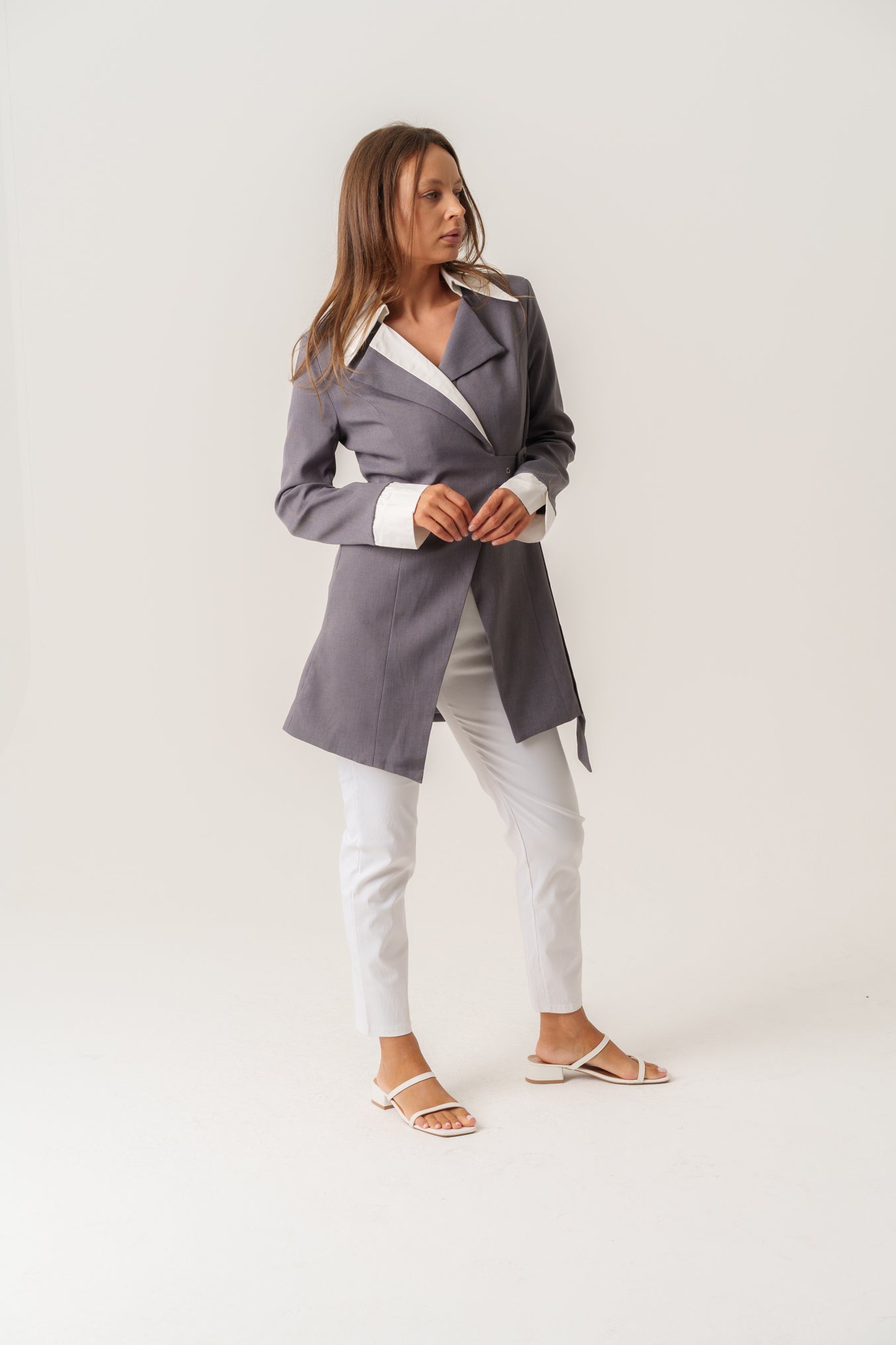 Grey Blazer with Side Belt