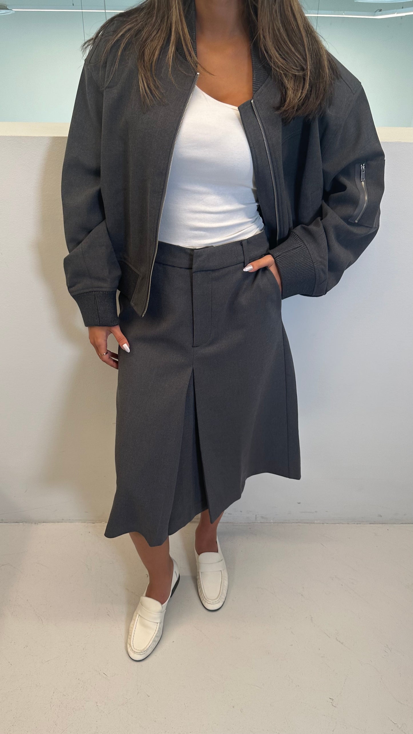 Grey Skirt & Bomber Set