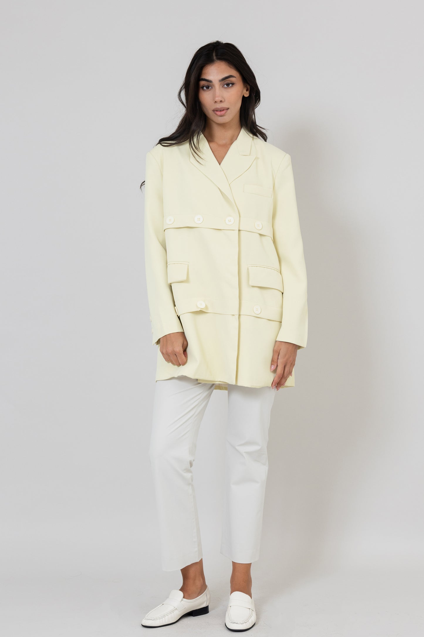Pastel Yellow Blazer with Horizontal Buttons