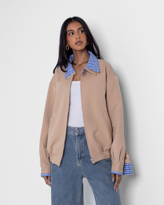 Jacket with Checked Trim
