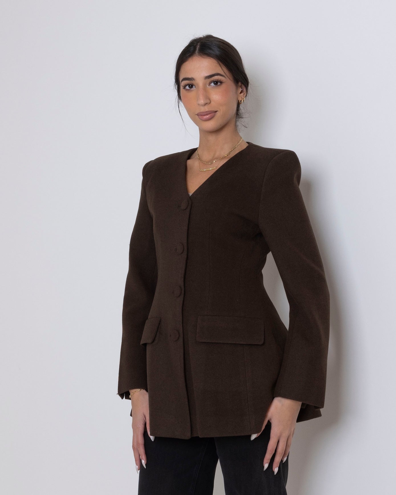 Coffee Waisted Buttoned Jacket