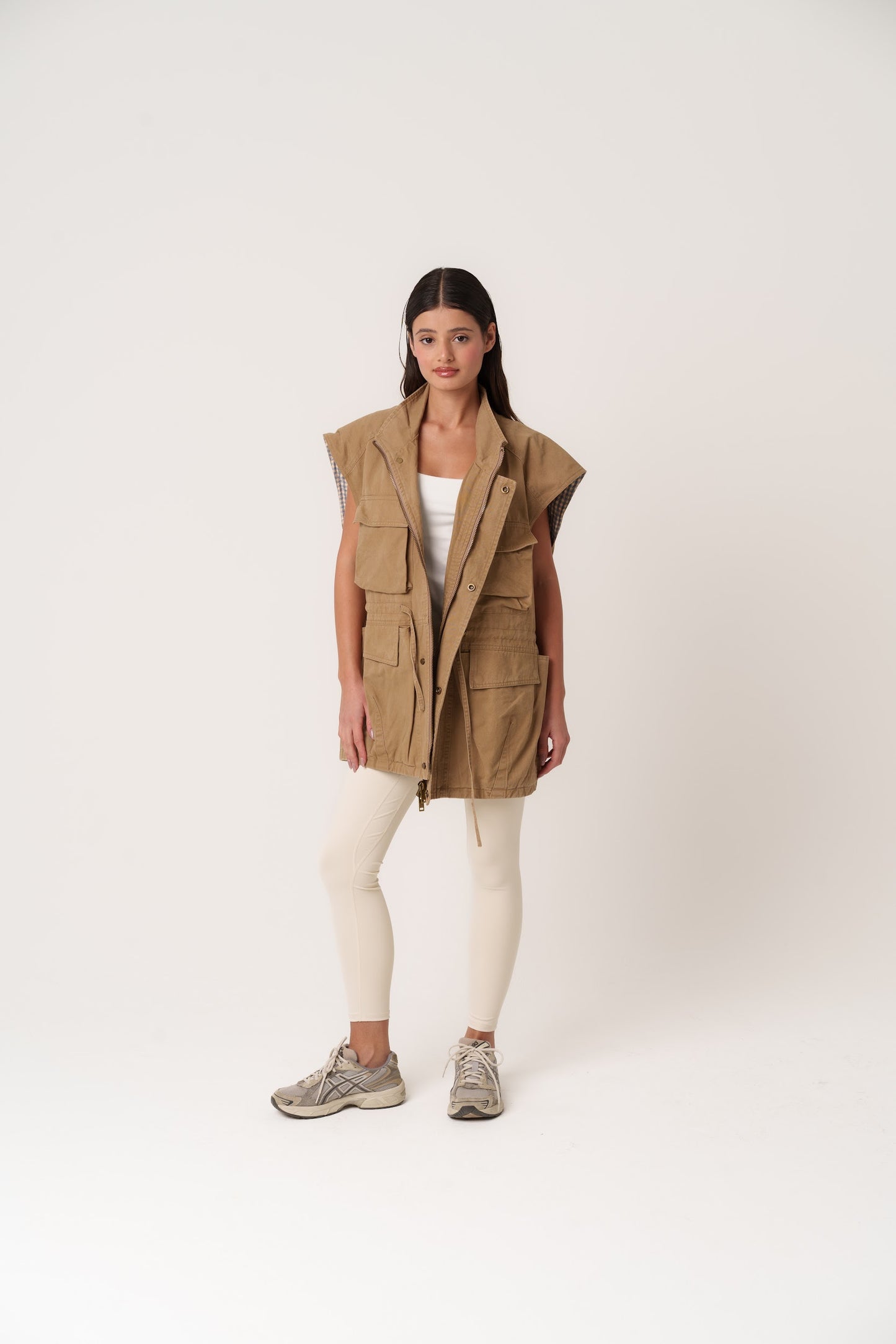 Beige Cargo Oversized Vest