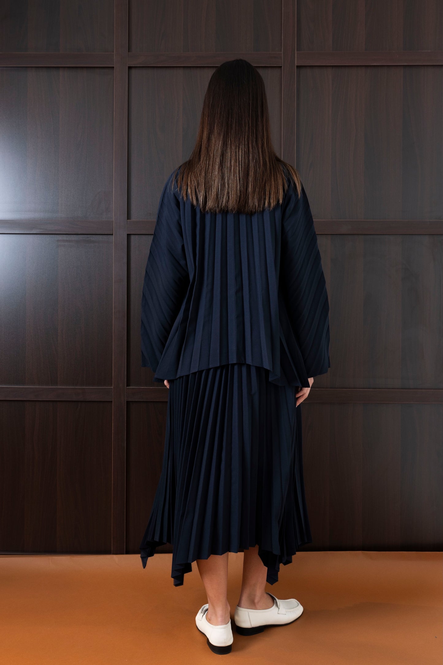 Navy Pleated Skirt Set