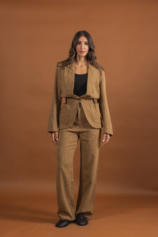 Brown Blazer Set with Black Elastic