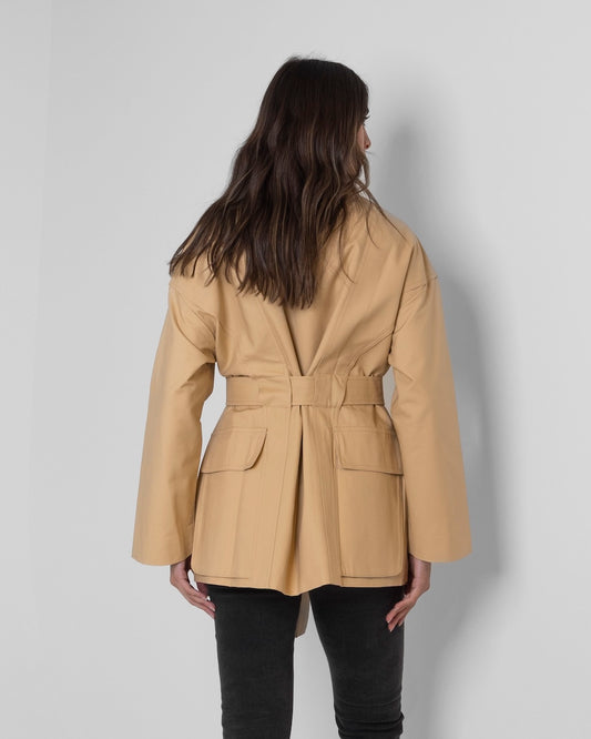 Beige Short Trench with Back Pockets