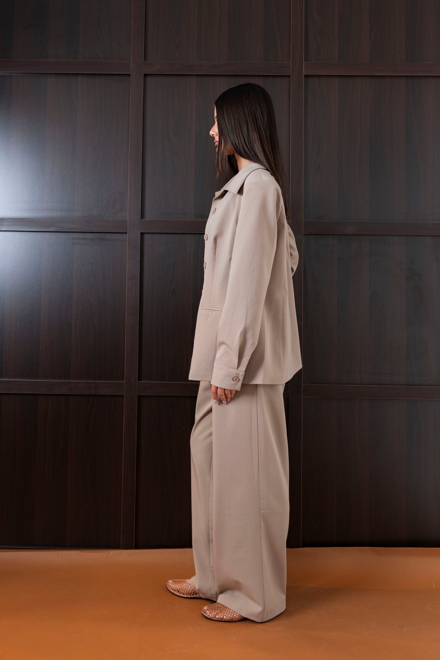 Collared Beige Suit Set