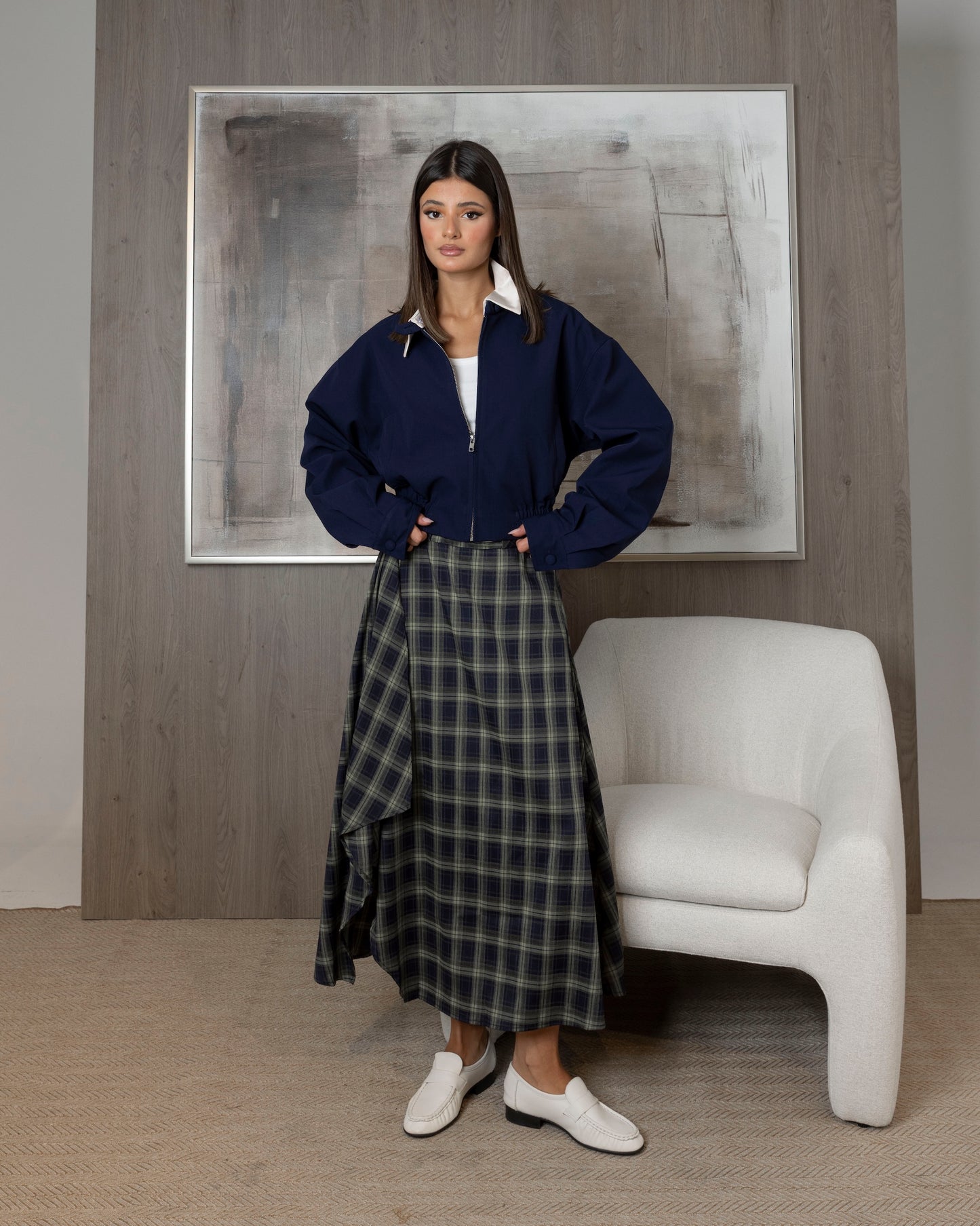 Checked Skirt with Navy Bomber Set