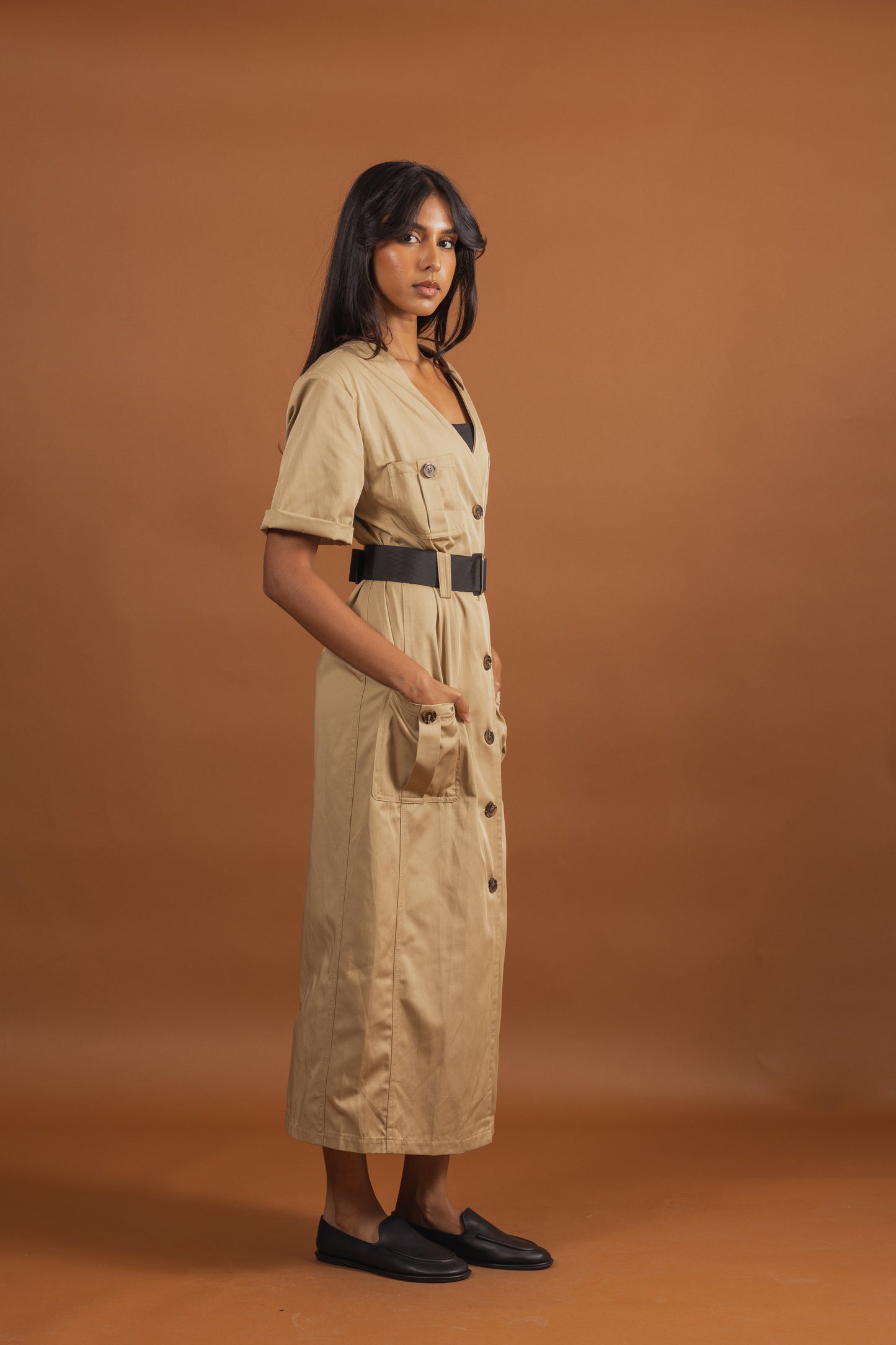 Cargo Dress with Attached Black Belt