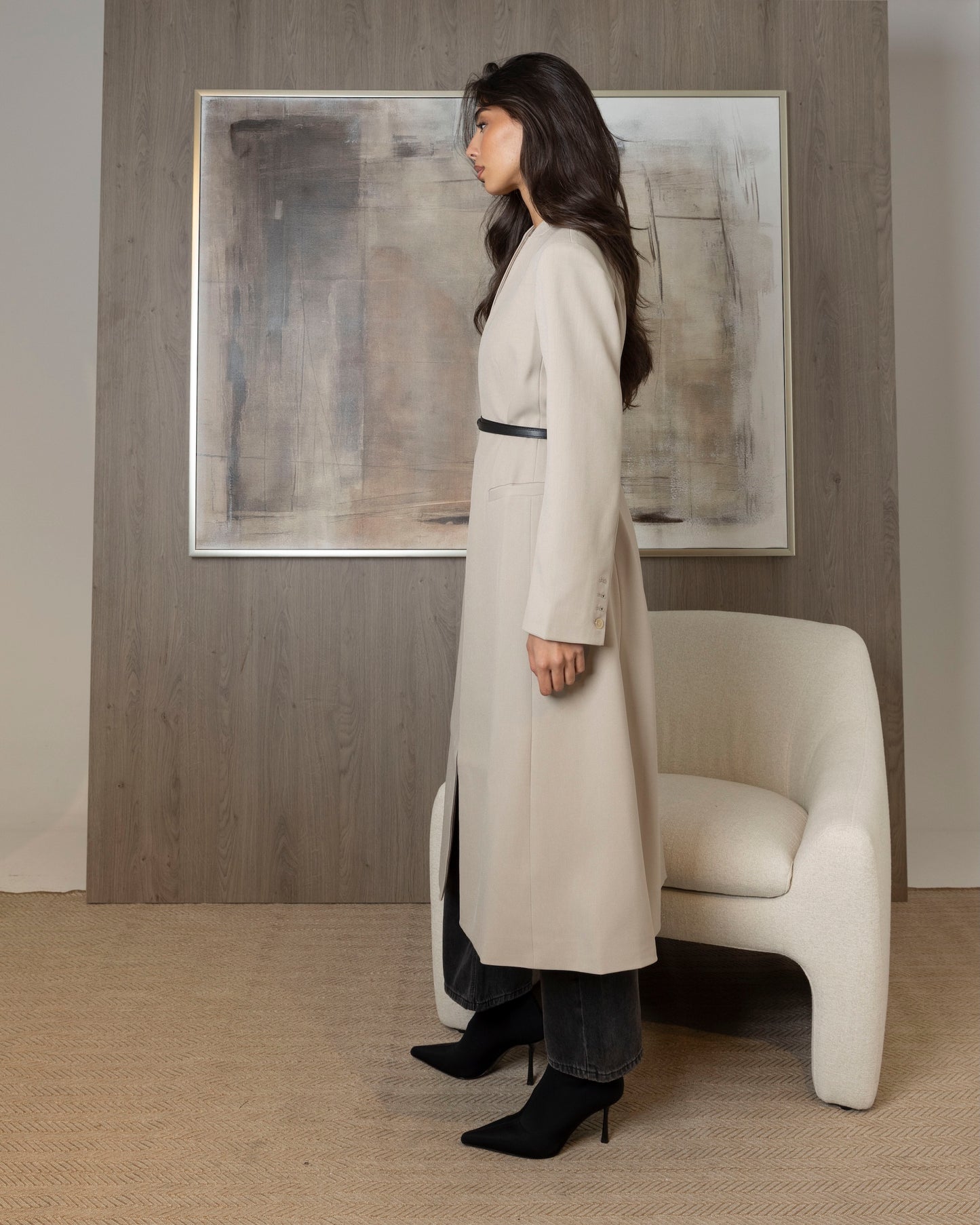 Collarless Jackets with Belt