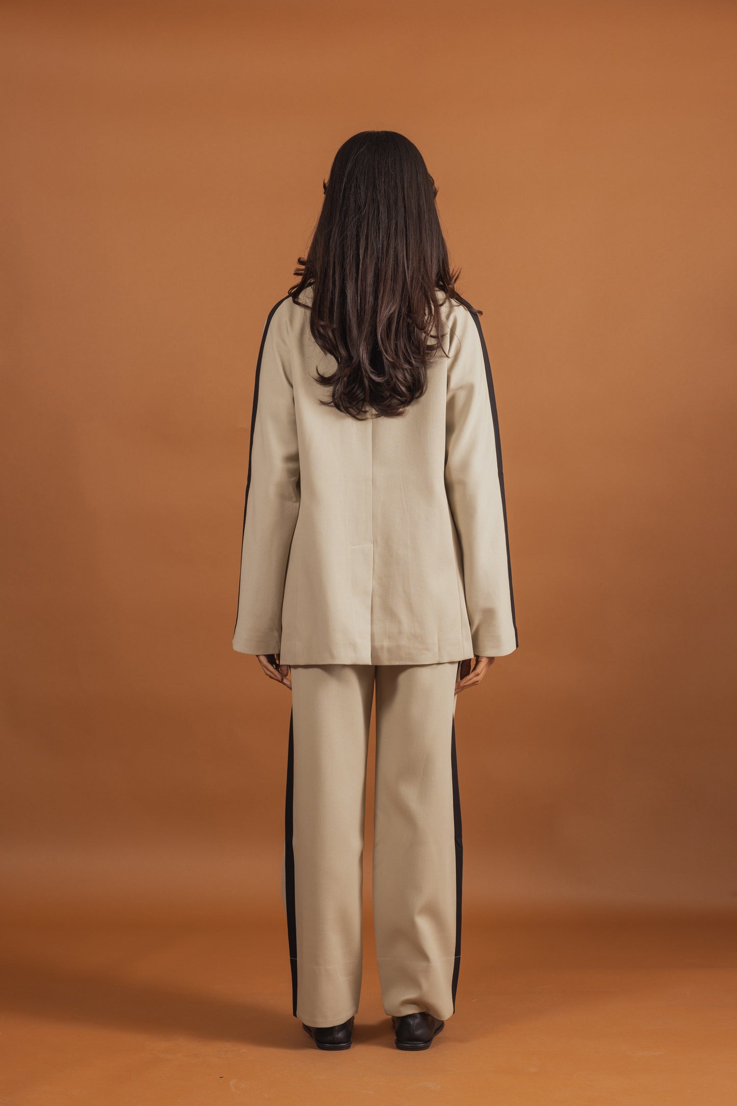Beige Suit Set with Black Line Detail