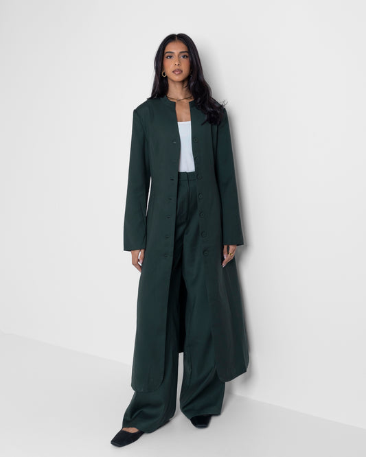 Dark Teal Long Jacket Set with Back Belt