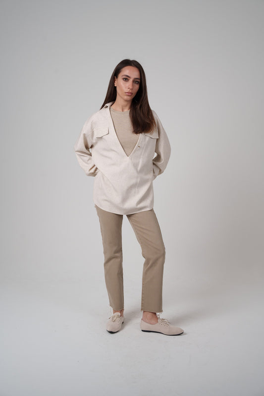 Open Neckline Shirt with Attached Top Beneath