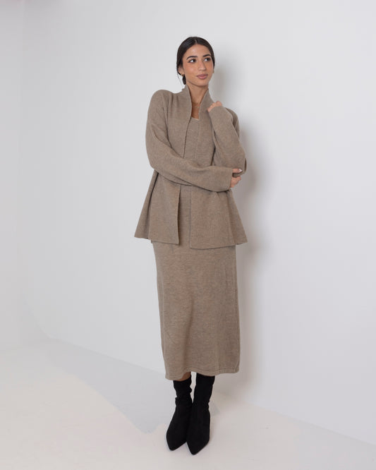 Beige Knitted Dress & Jacket Set