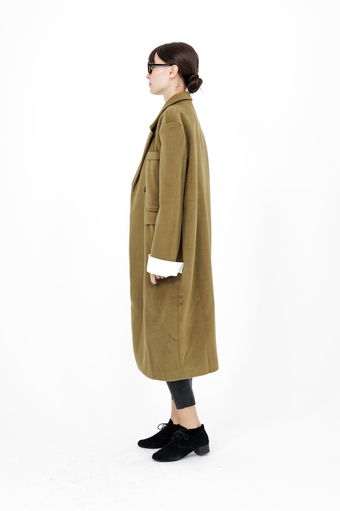 Wool Coat with Attached White Fold