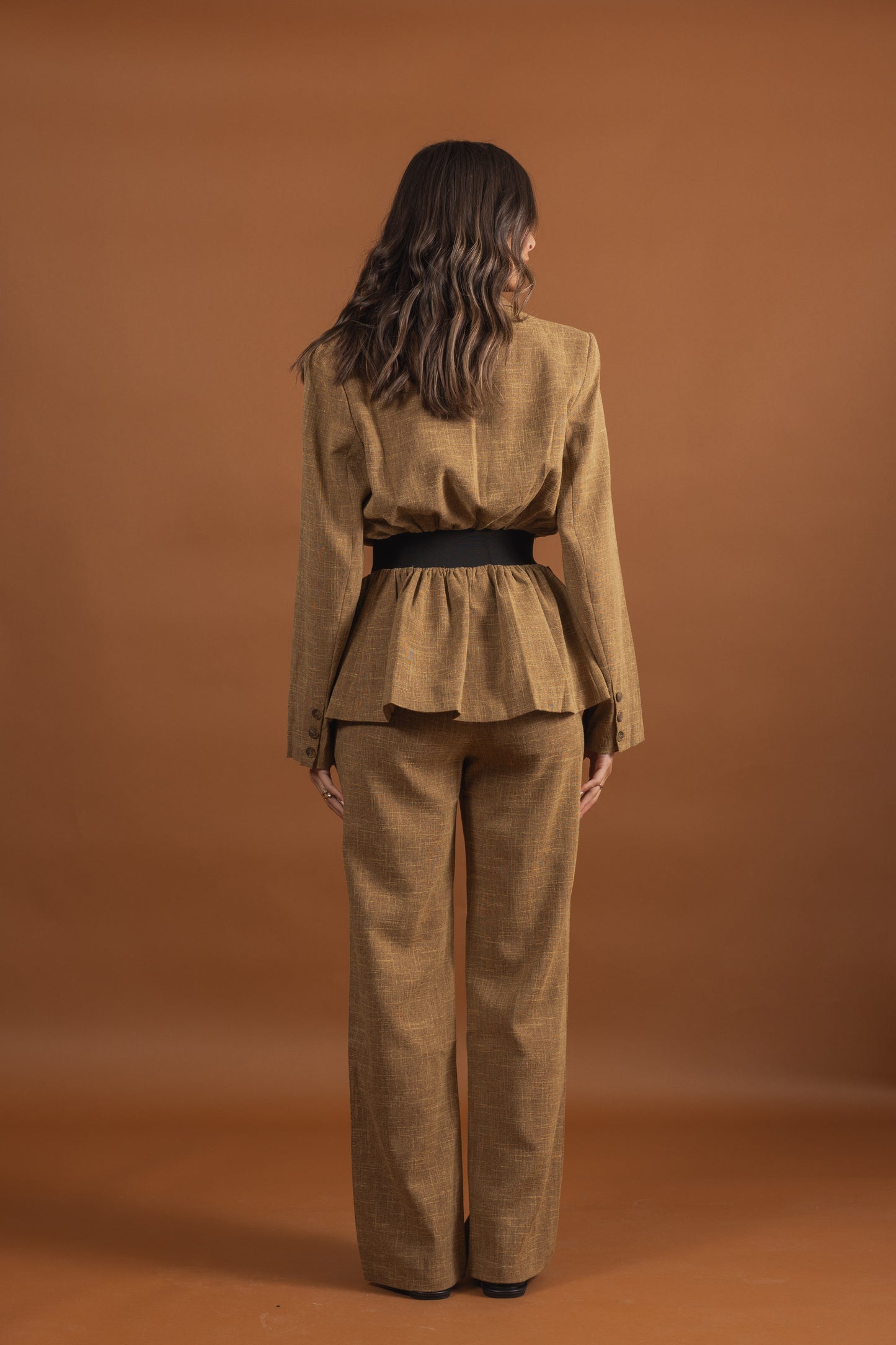 Brown Blazer Set with Black Elastic