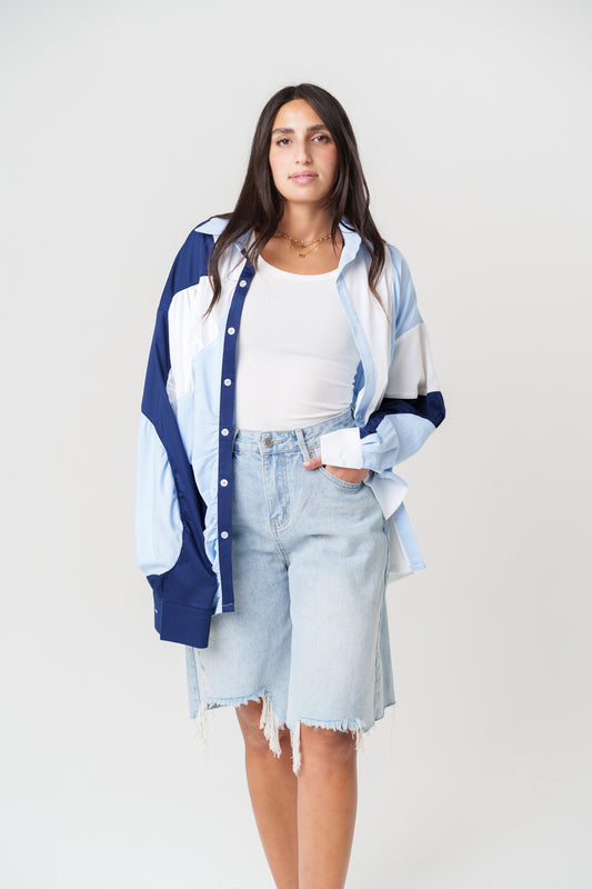 Blue Color Block Shirt