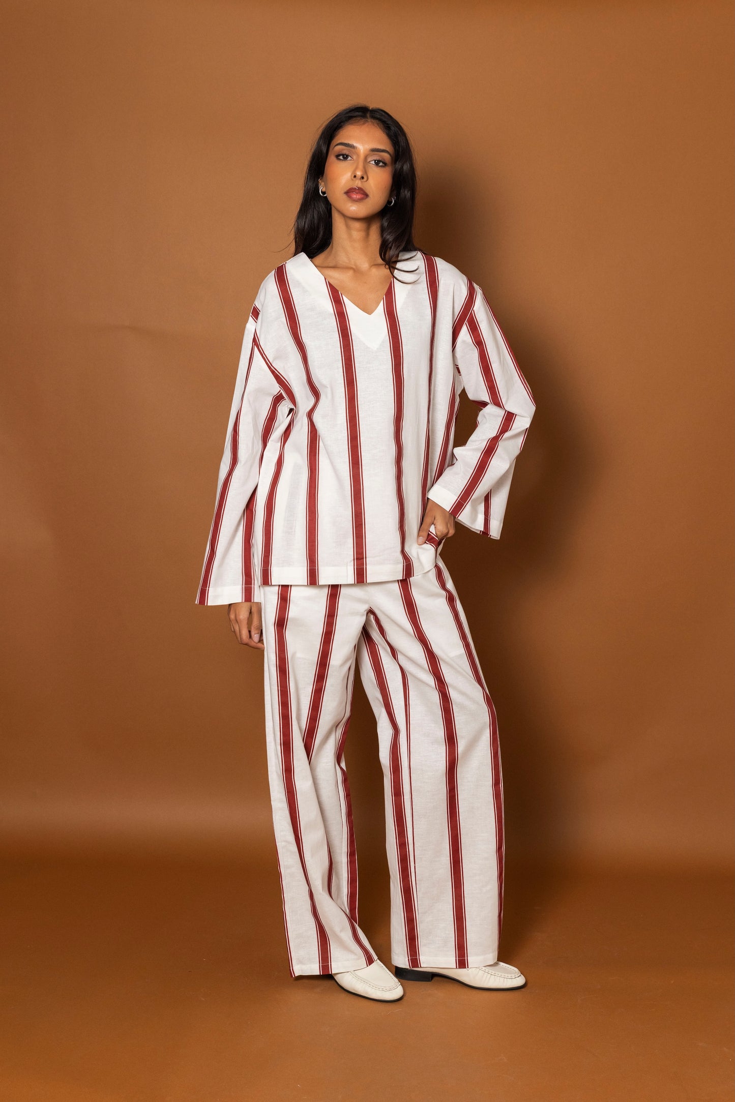 Striped White & Maroon Set