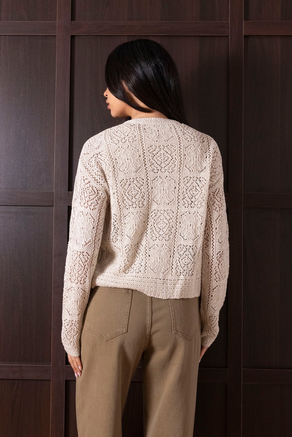 Beige Crochet Top Set (Top & Cardigan)