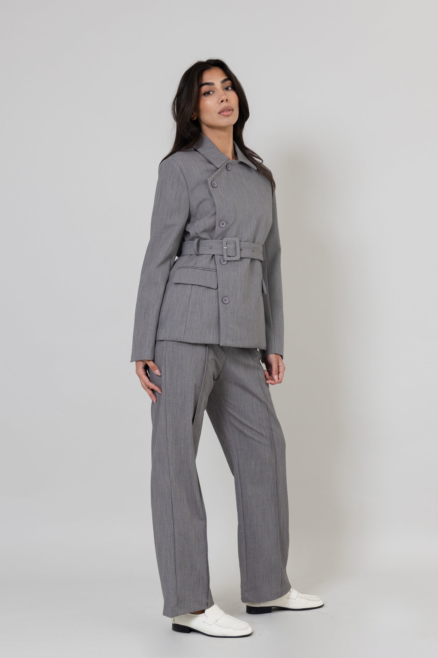 Side Buttoned Suit Set with Belt