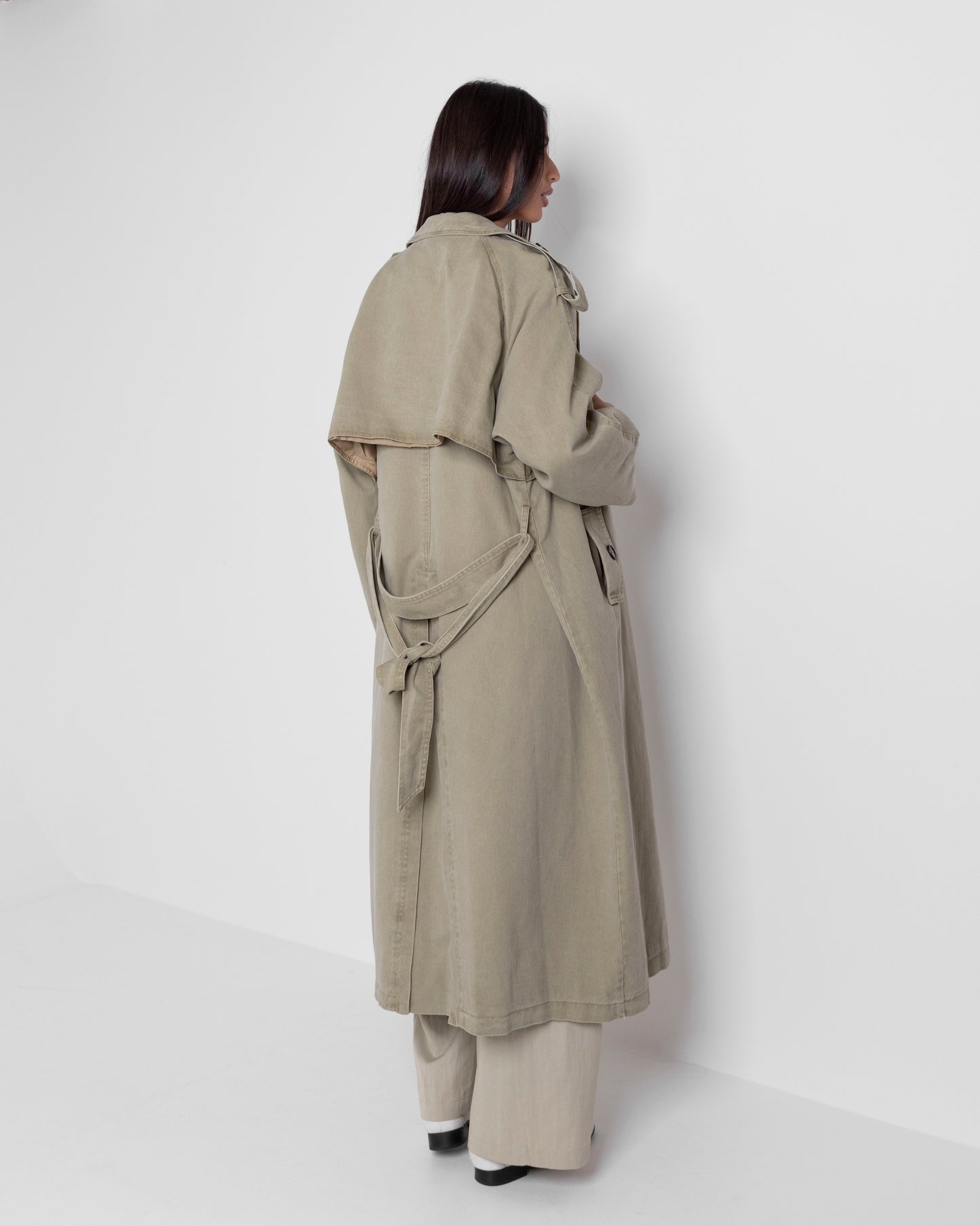 Denim Long Khaki Trench