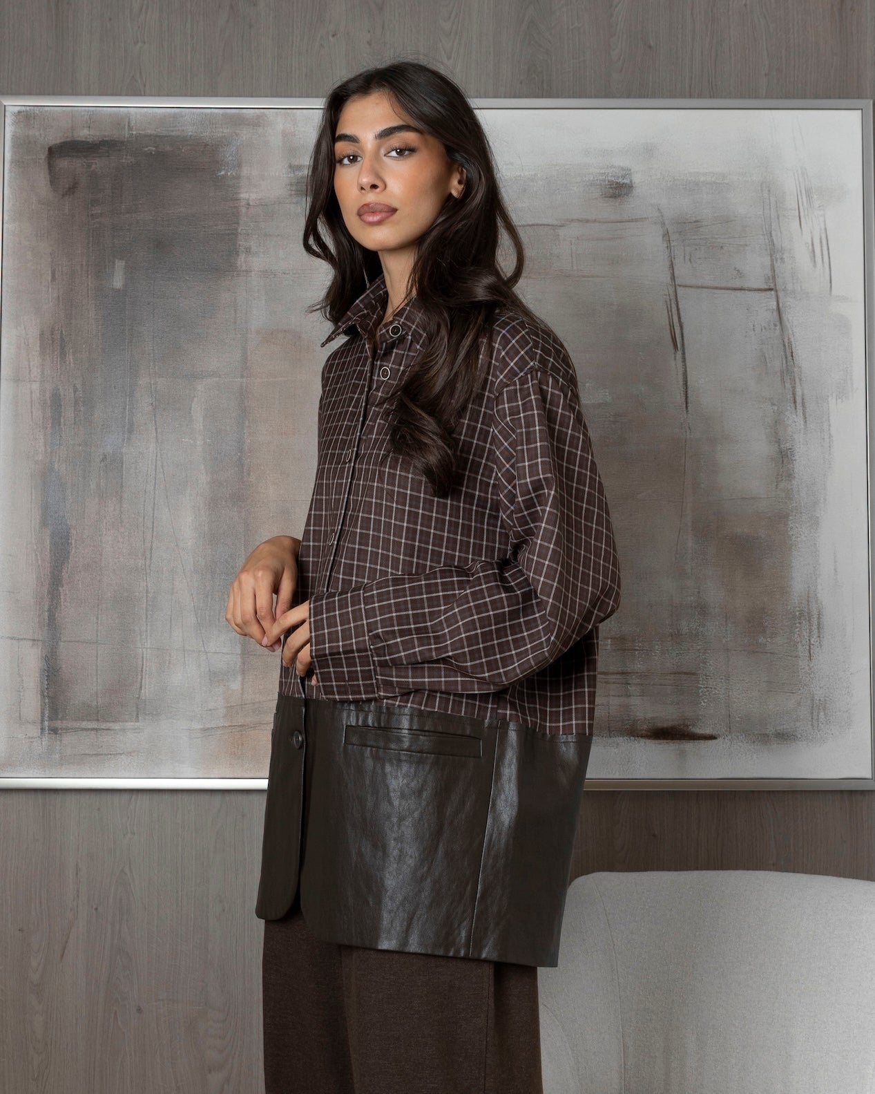 Plaid X Brown Leather Shirt