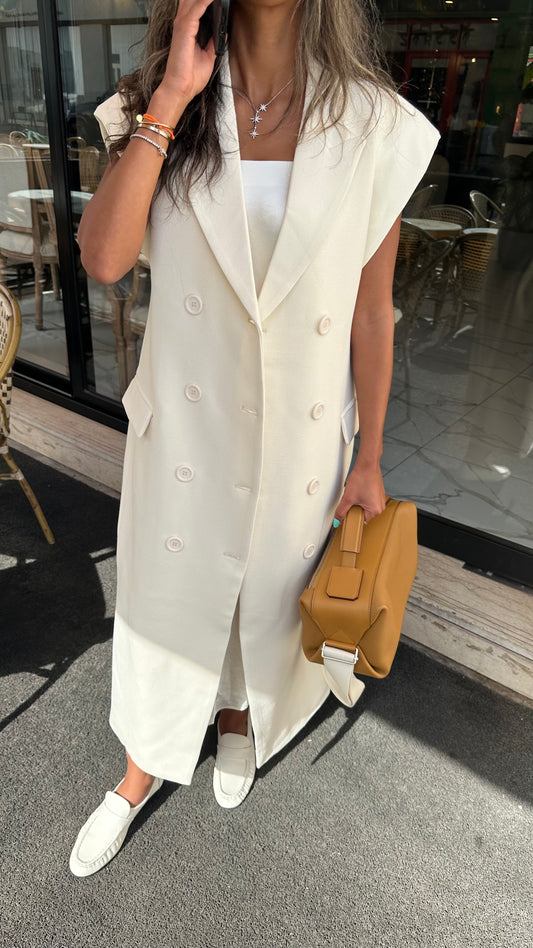 Maxi Oversized Vest (Camel & Cream)