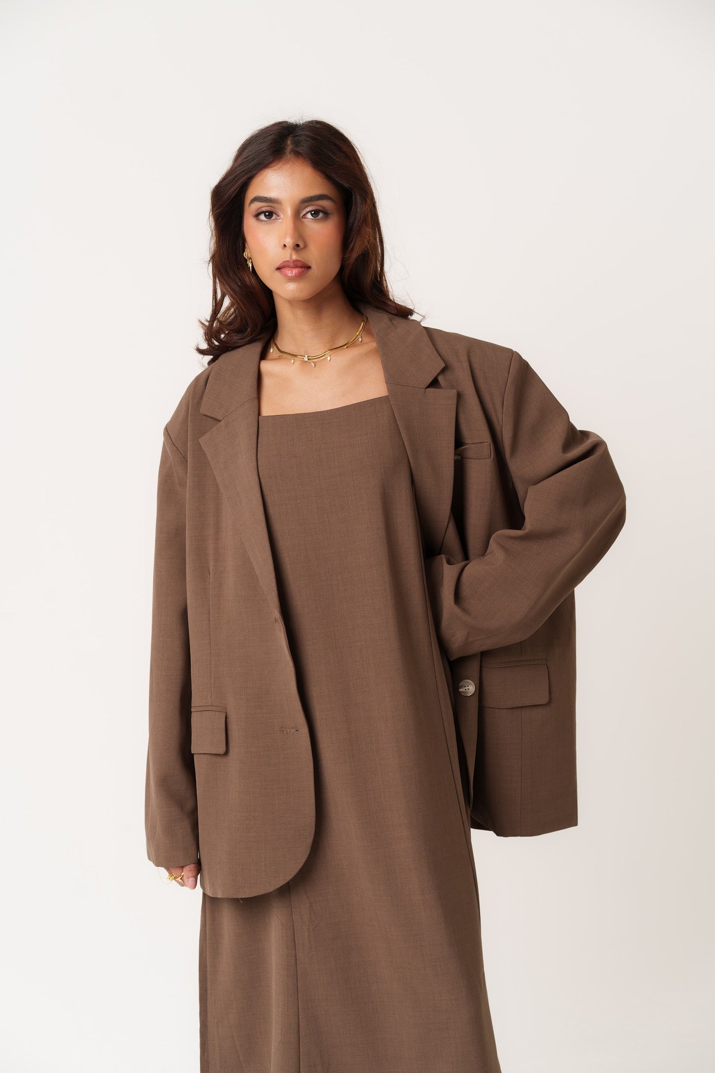 Brown Dress & Blazer Set