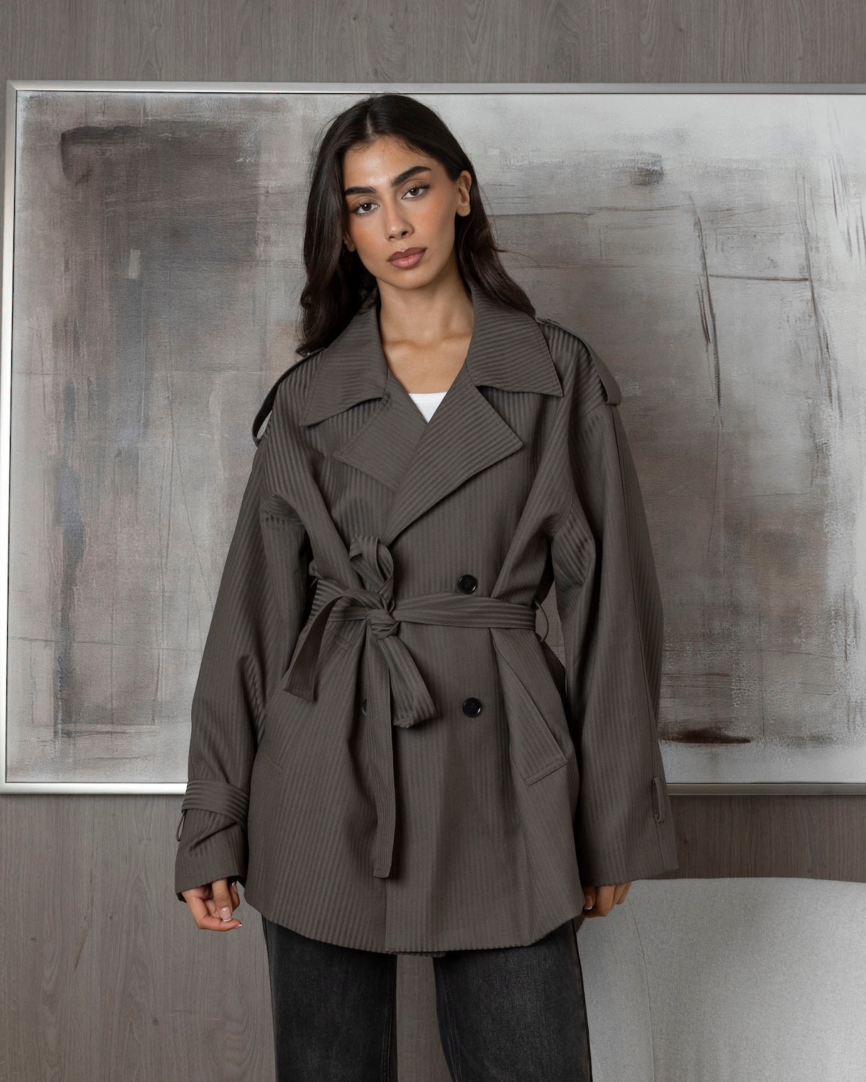 Striped Wool Short Trenches