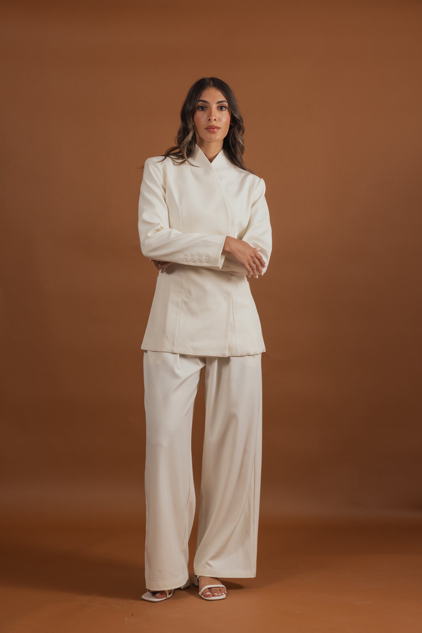 Creme Suit Set with Waisted Jacket