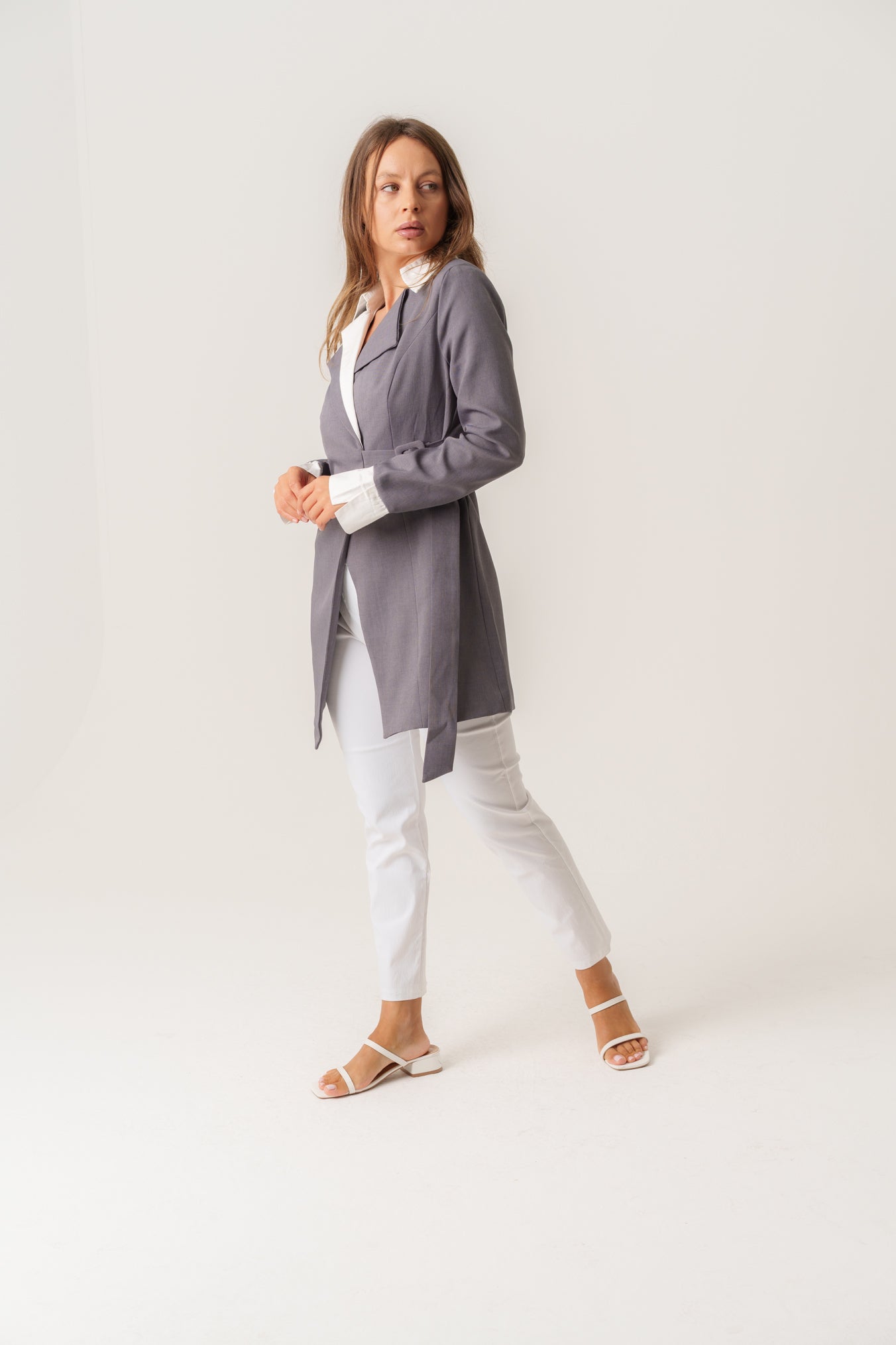 Grey Blazer with Side Belt