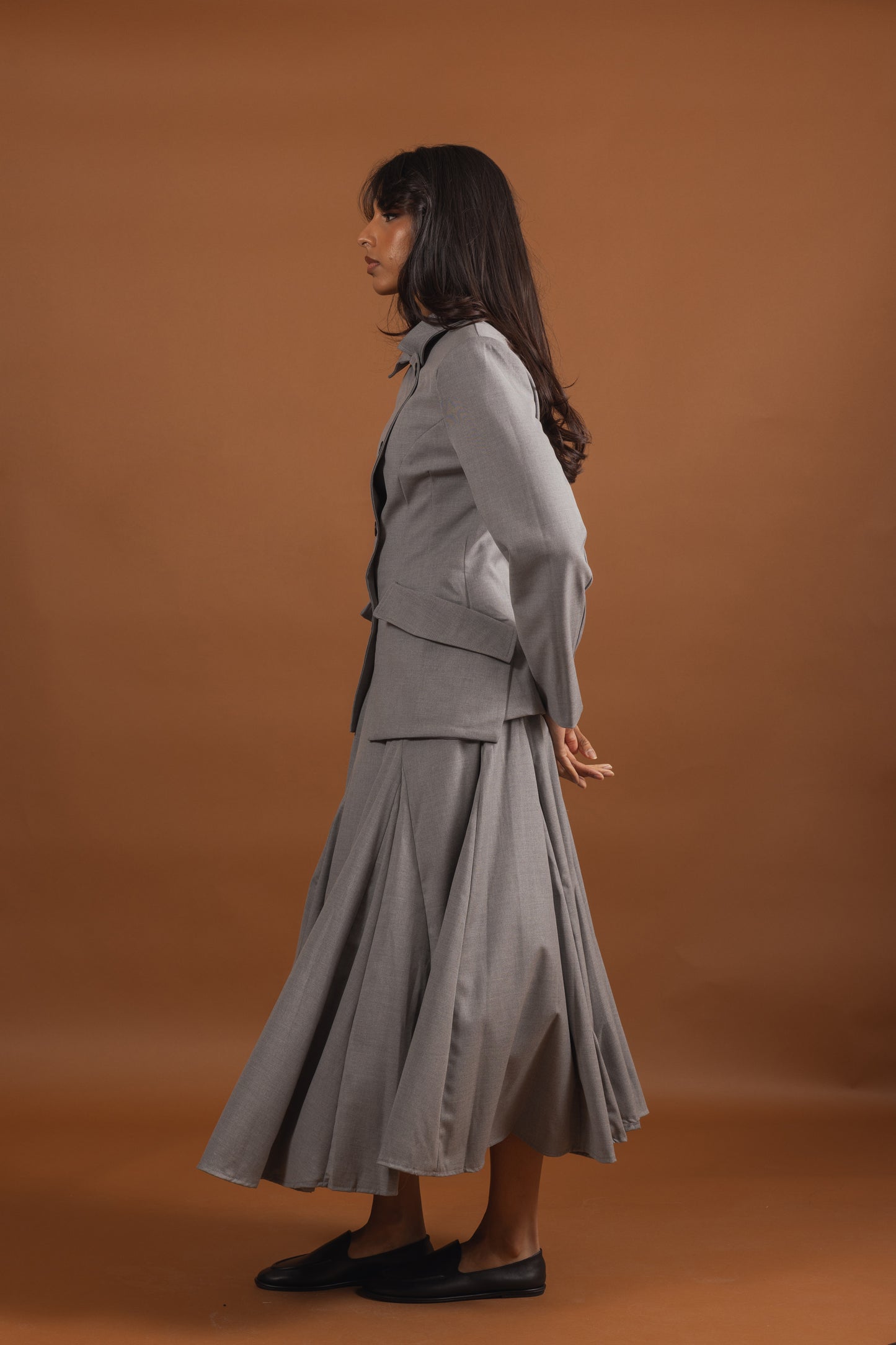 Grey Suit Set with Maxi Skirt