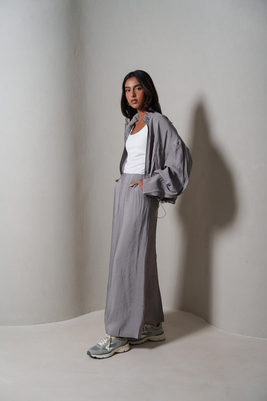 Grey Light Bomber Skirt Set