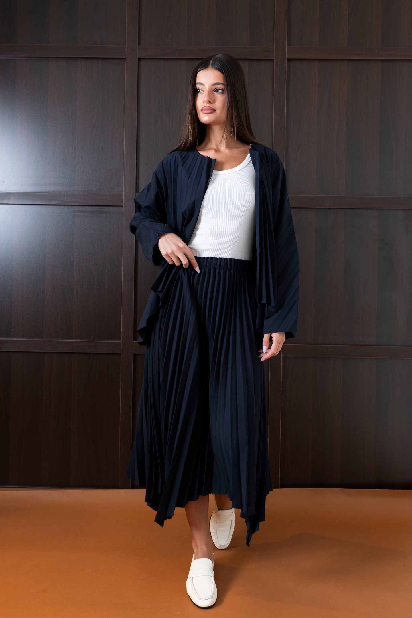 Navy Pleated Skirt Set