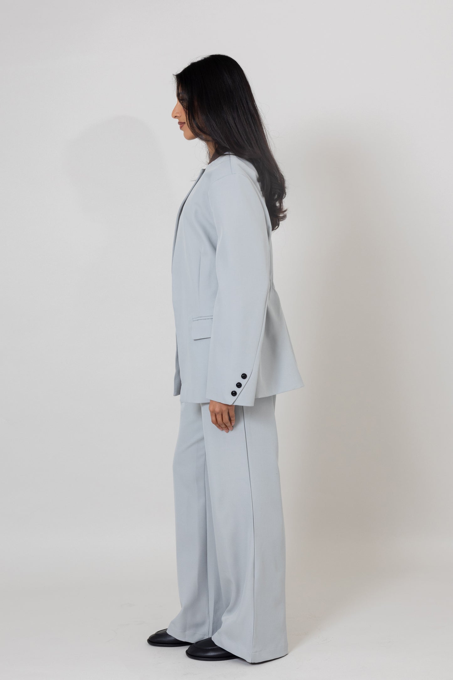 Grey Suit Set with Black Collar