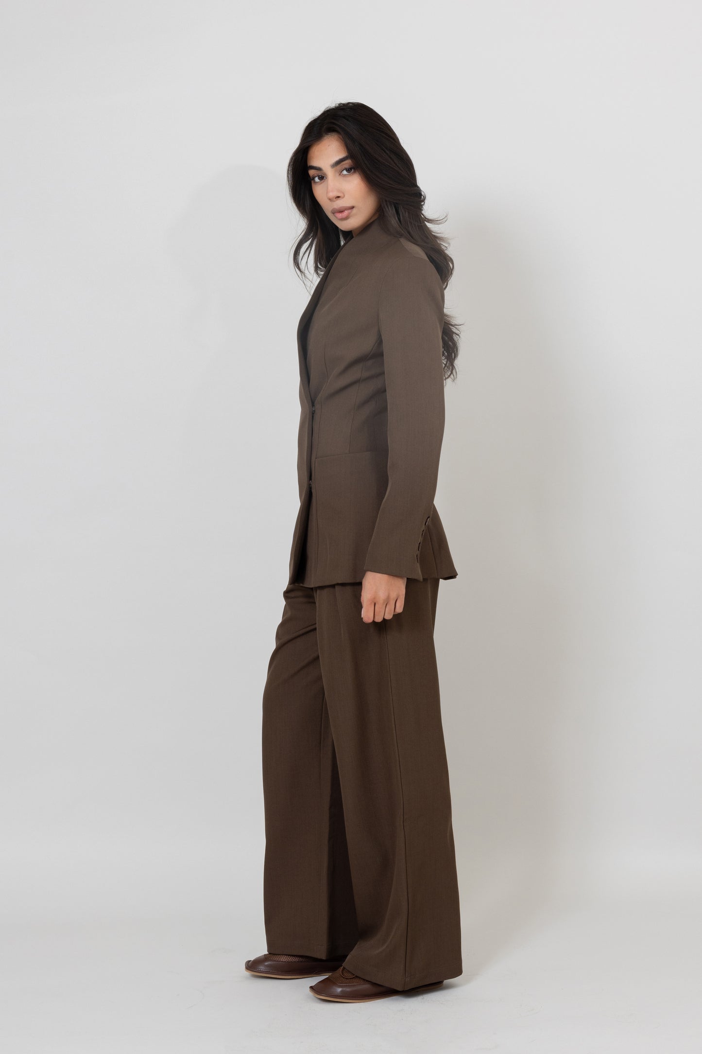 Khaki Suit Set with Waisted Jacket