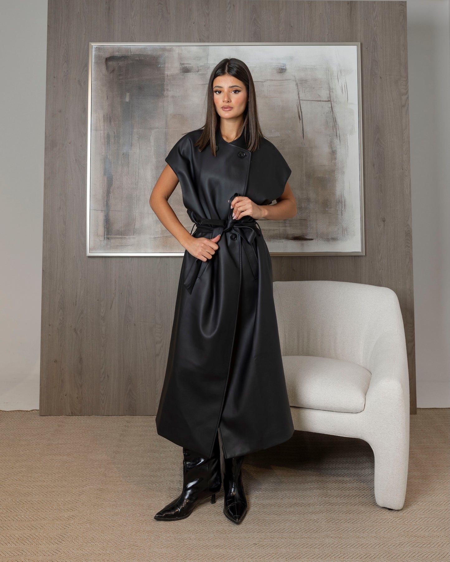 Oversized Long Leather Vest