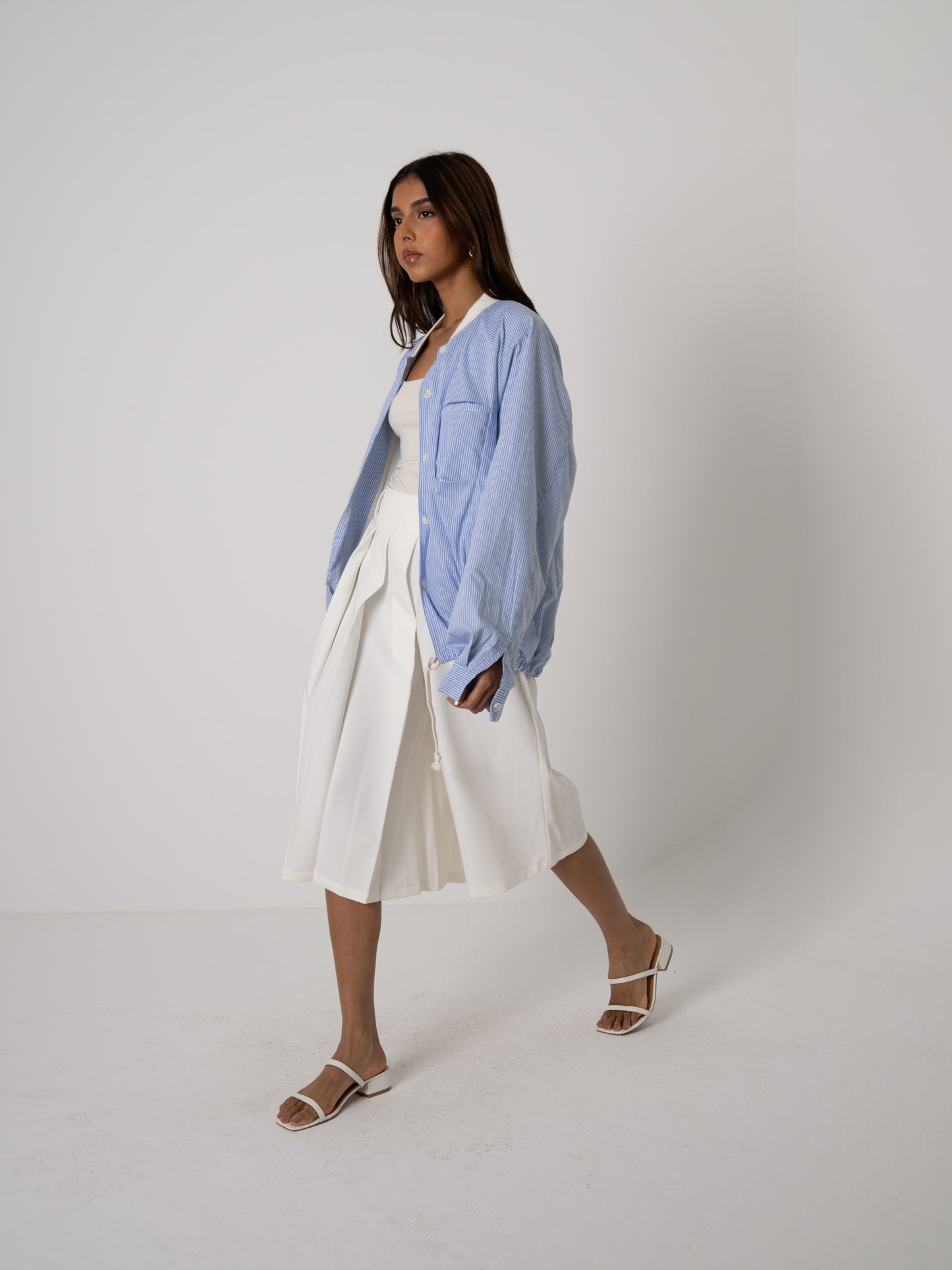 Striped Blue Poplin Bomber