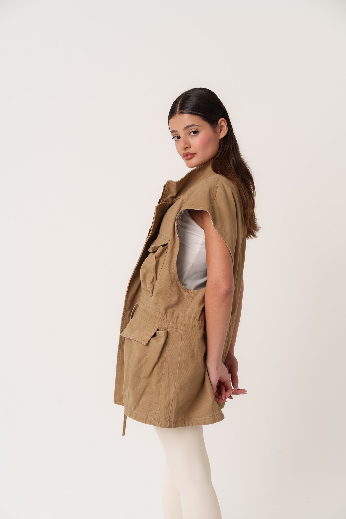 Beige Cargo Oversized Vest