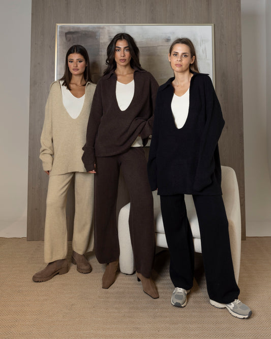 3 Piece Knit Set (Pants, Oversized Top, & White Tank)