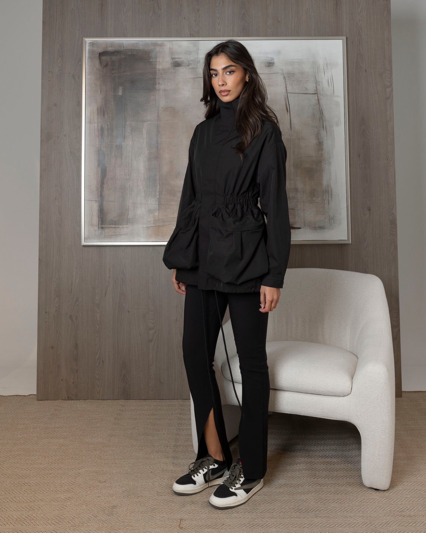 Black Jacket with Cinched Waist & Leggings Set