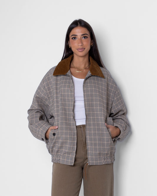 Checked Jacket with Corduroy Collar