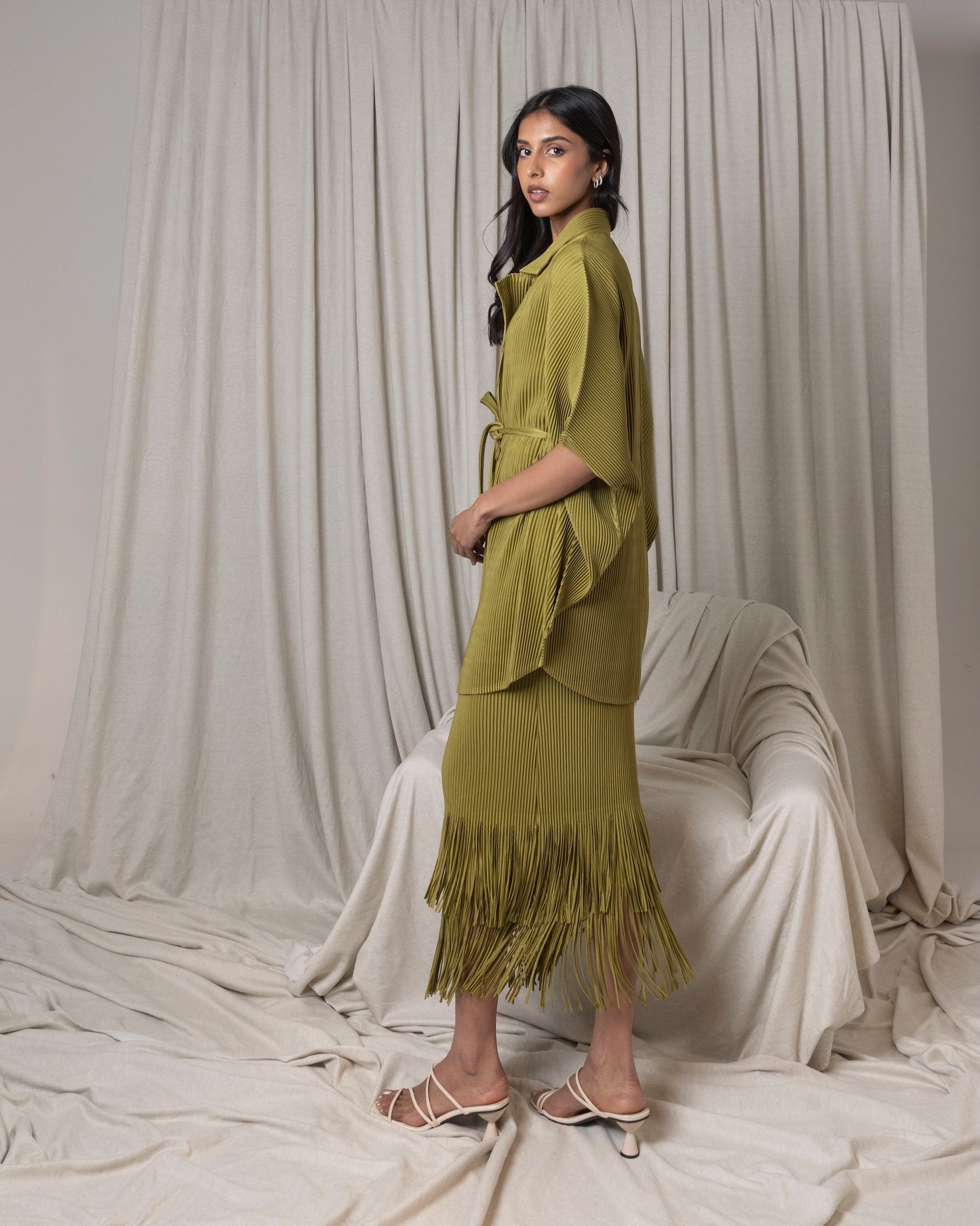 Pleated Fringed Skirt Set