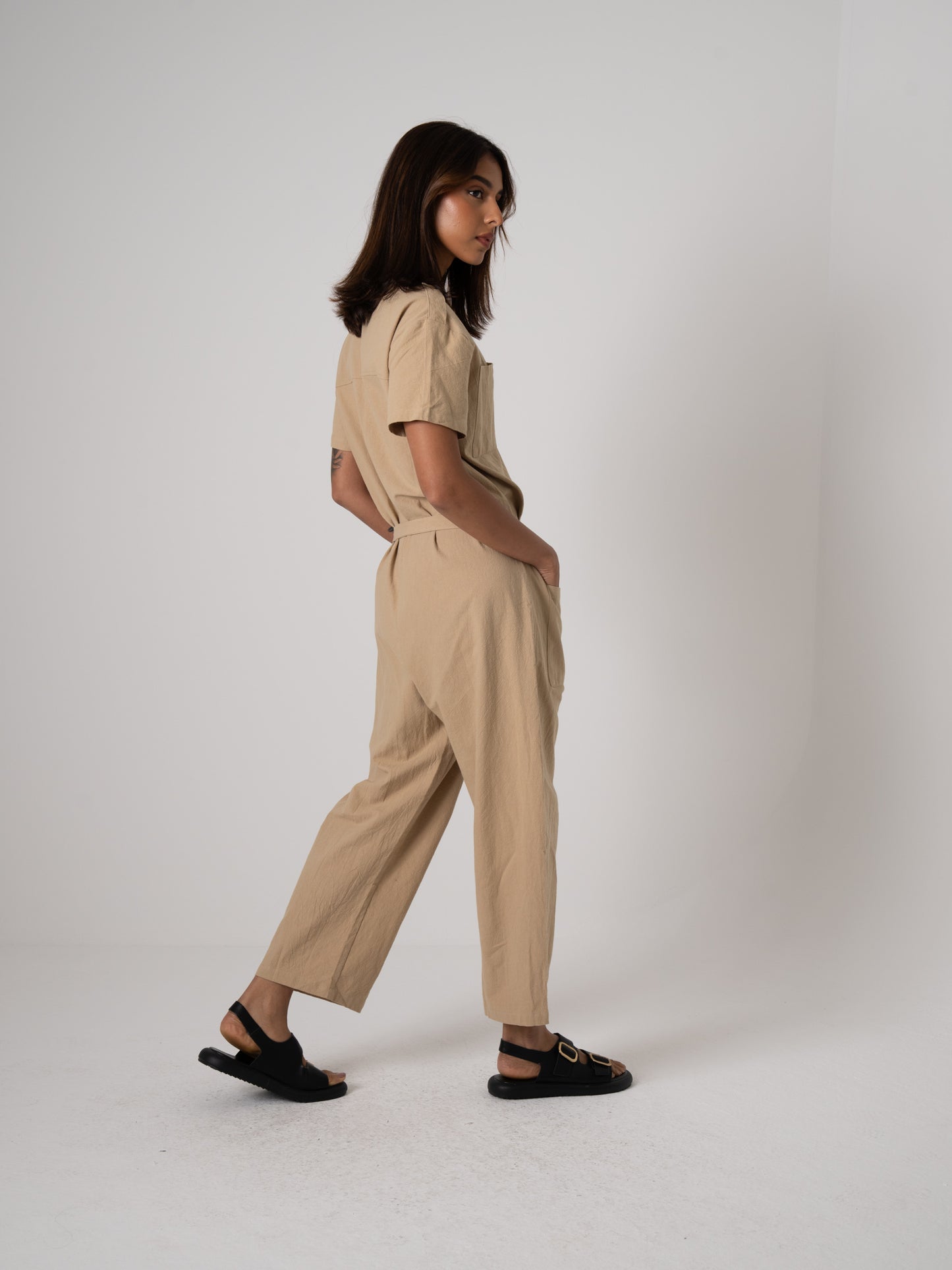 Beige Shortsleeved Jumpsuit