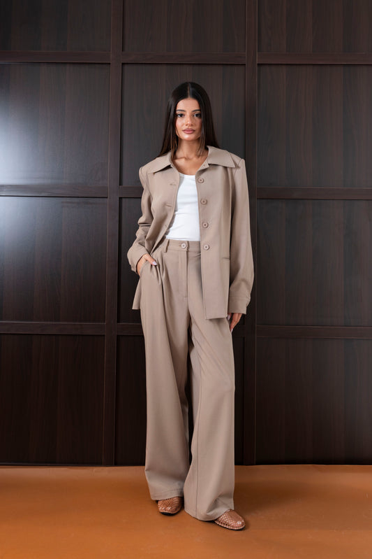 Collared Beige Suit Set
