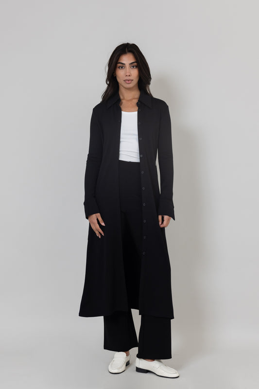 Black Collared Buttoned Cardigan