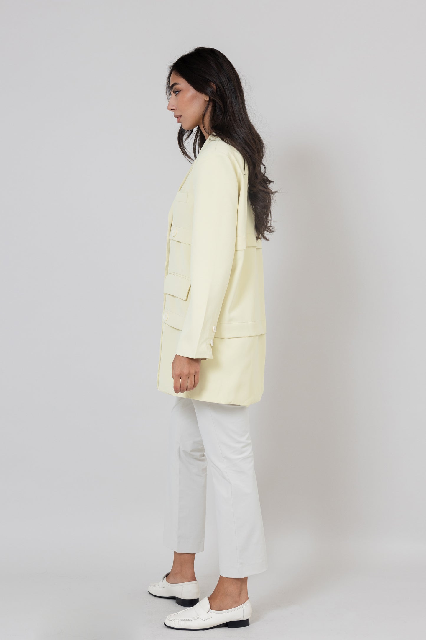 Pastel Yellow Blazer with Horizontal Buttons
