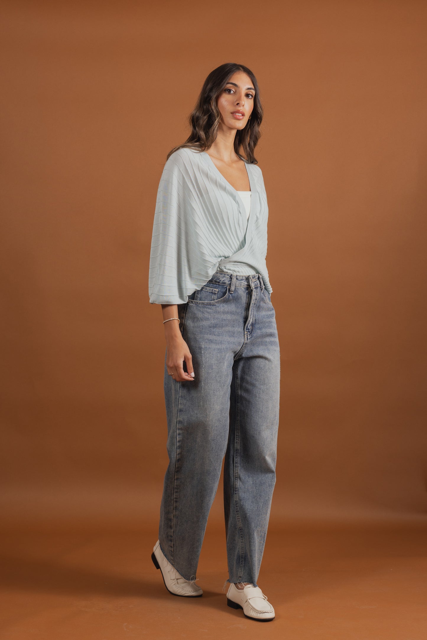 Wide Pleated Wrap Tops